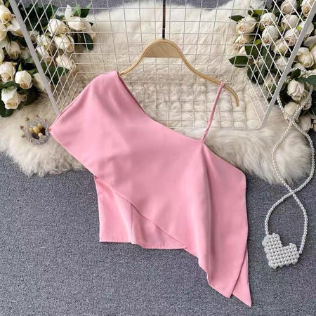 Lily One Shoulder Top - styled flat-lay shot, pink - Miss Mosa By Akanksha