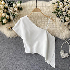 Lily One Shoulder Top - styled flat-lay shot, white - Miss Mosa By Akanksha