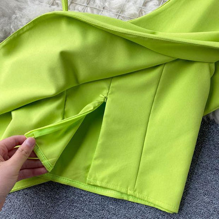 Lily One Shoulder Top - close-up of side slit, green - Miss Mosa By Akanksha