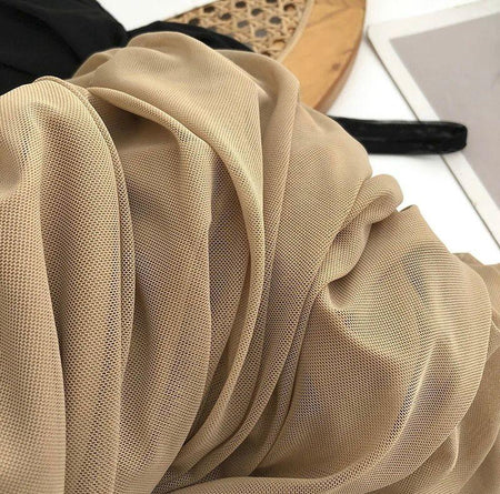 Limba Ruched Mini Bodycon Mesh Dress - close-up of mesh fabric, beige - Miss Mosa By Akanksha