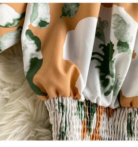 Linda floral coord set - close-up of bodice smocking, orange - Miss Mosa By Akanksha