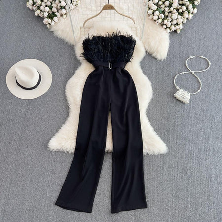 Lisa Offshoulder Jumpsuit - styled flat-lay shot, black - Miss Mosa By Akanksha