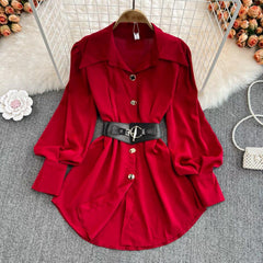 Locaste Statement Shirt With Belt - styled flat-lay shot, red - Miss Mosa By Akanksha