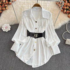 Locaste Statement Shirt With Belt - styled flat-lay shot, white - Miss Mosa By Akanksha