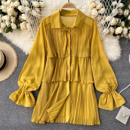 Loila Pleated Blouse - styled flat-lay shot, yellow - Miss Mosa By Akanksha
