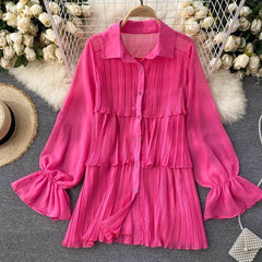 Loila Pleated Blouse - styled flat-lay shot, pink - Miss Mosa By Akanksha