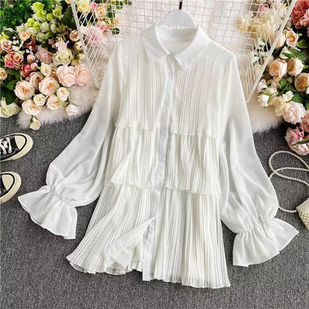Loila Pleated Blouse - styled flat-lay shot, white - Miss Mosa By Akanksha