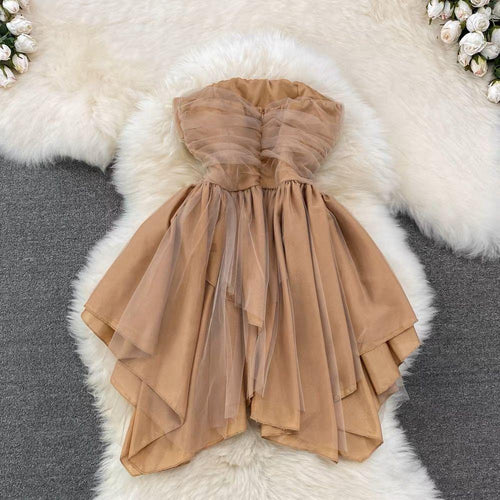 Louisa Mesh Detail Dress In Brown