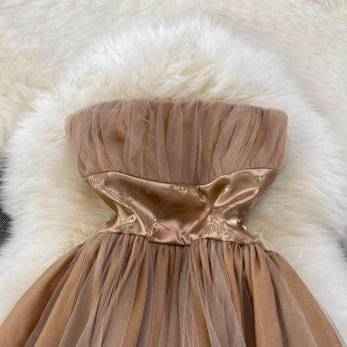 Louisa Mesh Detail Dress In Brown