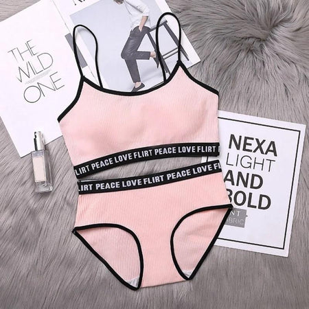 Love Peace Flirt Lingerie Set - flat-lay product shot, pink - Miss Mosa By Akanksha