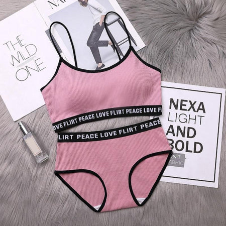 Love Peace Flirt Lingerie Set - flat-lay product shot, pink - Miss Mosa By Akanksha