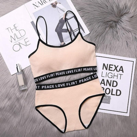 Love Peace Flirt Lingerie Set - flat-lay product shot, beige - Miss Mosa By Akanksha