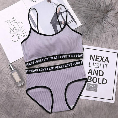 Love Peace Flirt Lingerie Set - flat-lay product shot, grey - Miss Mosa By Akanksha
