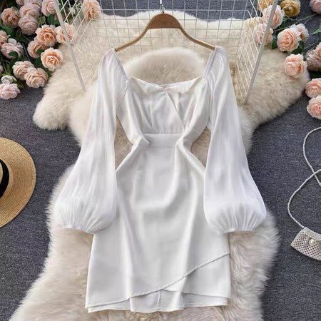Lucas Statement Dress - front shot on hanger, white - Miss Mosa By Akanksha