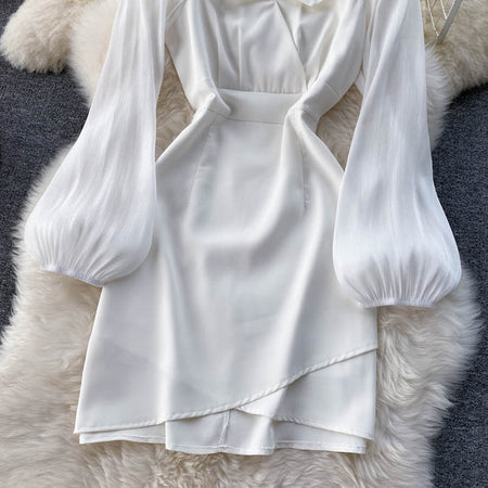 Lucas Statement Dress - front shot on hanger, white - Miss Mosa By Akanksha