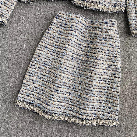 Luke Statement Coord Set - close-up of tweed skirt, grey - Miss Mosa By Akanksha