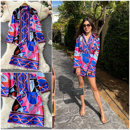 Luna Abstract Coord Set In Blue - full-length shot on model, multicolour - Miss Mosa By Akanksha