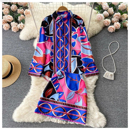 Luna Abstract Coord Set In Blue - styled flat-lay shot, multicolour - Miss Mosa By Akanksha