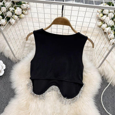 Luna Embellished Blouse In Black - back shot on hanger, black - Miss Mosa By Akanksha