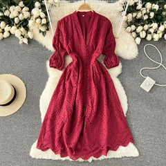 Luna Summer Cotton Eyelet Dress - front shot on hanger, red - Miss Mosa By Akanksha