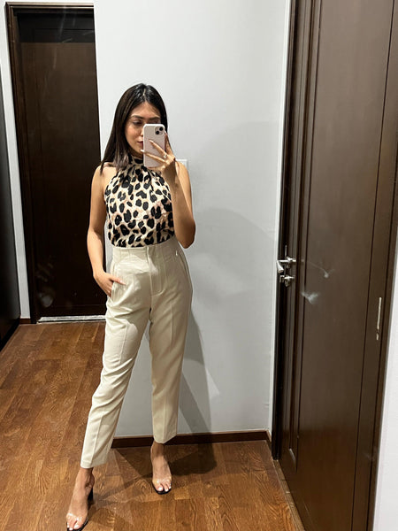 Luxe Fred Formal Pants - full-length shot on model, beige - Miss Mosa By Akanksha