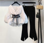 Bubble Sleeve Top with Pants- White