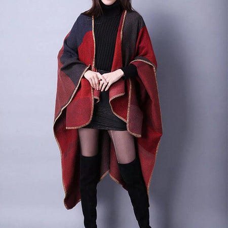 Luxury Cashmere Capes - full-length shot on model, wine - Miss Mosa By Akanksha
