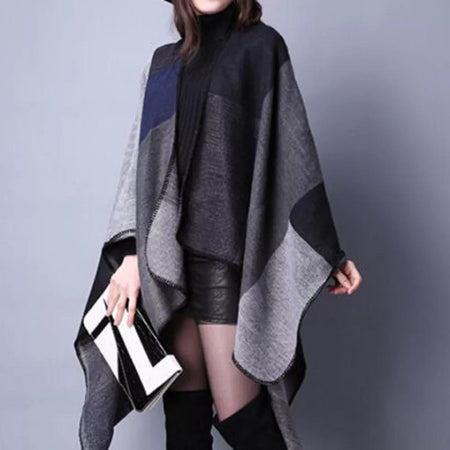 Luxury Cashmere Capes - full-length shot on model, grey - Miss Mosa By Akanksha