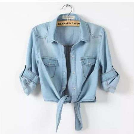 Luxury Denim Crops - front shot on hanger, light blue - Miss Mosa By Akanksha