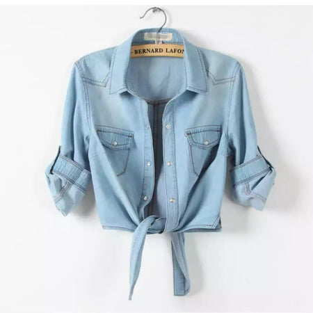 Luxury Denim Crops - front shot on hanger, light blue - Miss Mosa By Akanksha