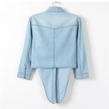 Luxury Denim Crops - back shot on hanger, light blue - Miss Mosa By Akanksha