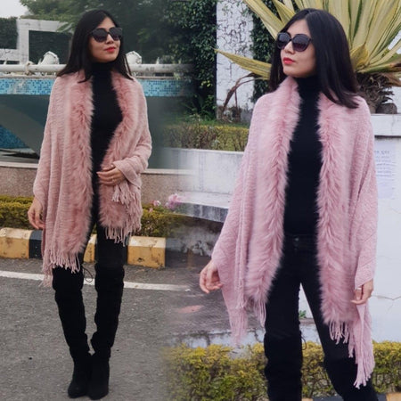 Luxury Faux Fur Capes - lifestyle shot on model, pink - Miss Mosa By Akanksha