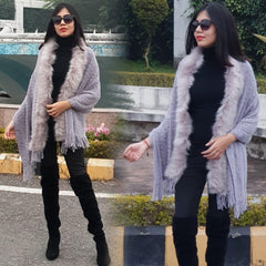 Luxury Faux Fur Capes - lifestyle shot on model, grey - Miss Mosa By Akanksha