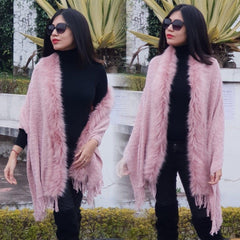 Luxury Faux Fur Capes - lifestyle shot on model, pink - Miss Mosa By Akanksha