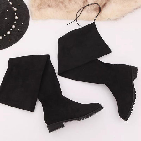 Luxury Flat Suede Boots - styled flat-lay shot, black - Miss Mosa By Akanksha
