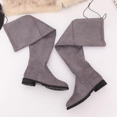 Luxury Flat Suede Boots - flat-lay product shot, grey - Miss Mosa By Akanksha