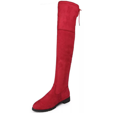Luxury Flat Suede Boots - flat-lay product shot, red - Miss Mosa By Akanksha