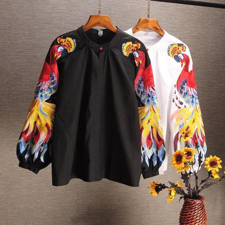 Luxury Renedy Embroidered Blouses - front shot on hanger, black - Miss Mosa By Akanksha
