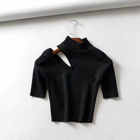 Luxury Slash Crops - front shot on hanger, black - Miss Mosa By Akanksha