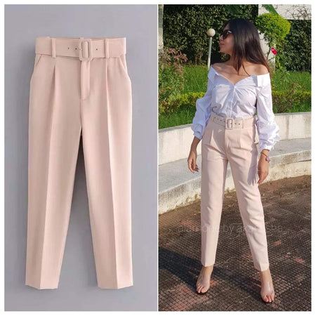 Luxury Trinity Pants - flat-lay product shot and front shot on model, pink - Miss Mosa By Akanksha