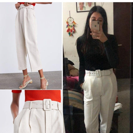 Luxury Trinity Pants - lifestyle shot on model, cream - Miss Mosa By Akanksha