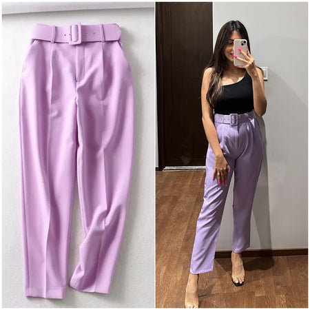 Luxury Trinity Pants - flat-lay product shot and front shot on model, lilac - Miss Mosa By Akanksha