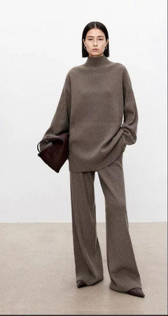 Lydia Luxe Winter Trackset - full-length shot on model, taupe - Miss Mosa By Akanksha