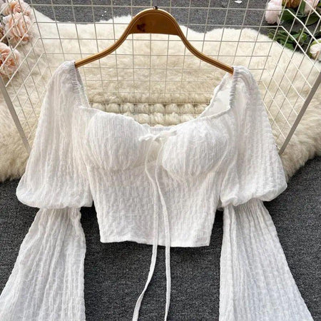 Lyra Statement Top - front shot on hanger, white - Miss Mosa By Akanksha