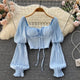Lyra Statement Top - front shot on hanger, blue - Miss Mosa By Akanksha