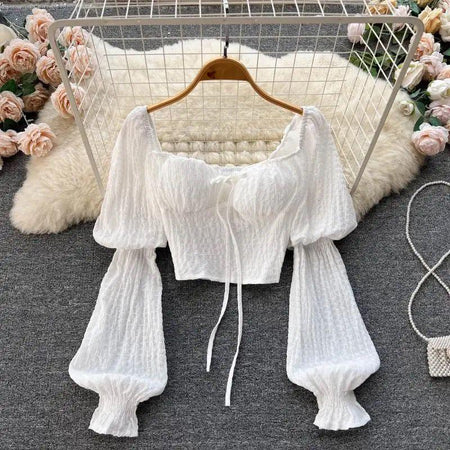 Lyra Statement Top - front shot on hanger, white - Miss Mosa By Akanksha