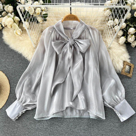 Mabel Bow Top - styled flat-lay shot, grey - Miss Mosa By Akanksha