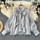Mabel Bow Top - styled flat-lay shot, grey - Miss Mosa By Akanksha