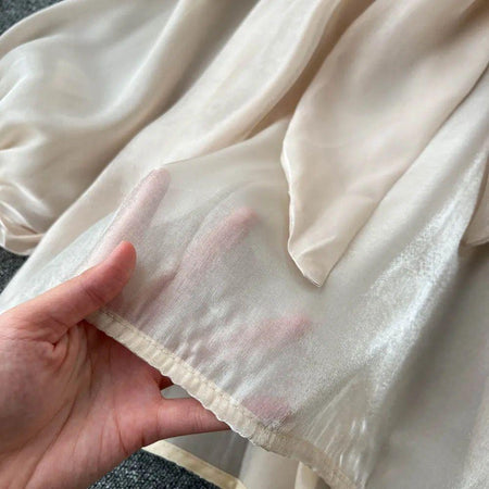 Mabel Bow Top - close-up of sheer fabric, cream - Miss Mosa By Akanksha