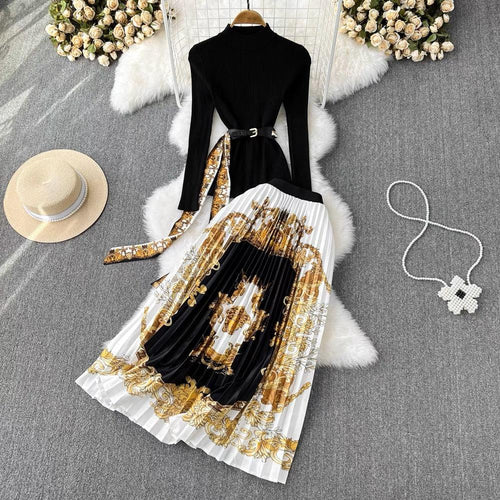 Madine Vintage Coord Set with Belt In Black